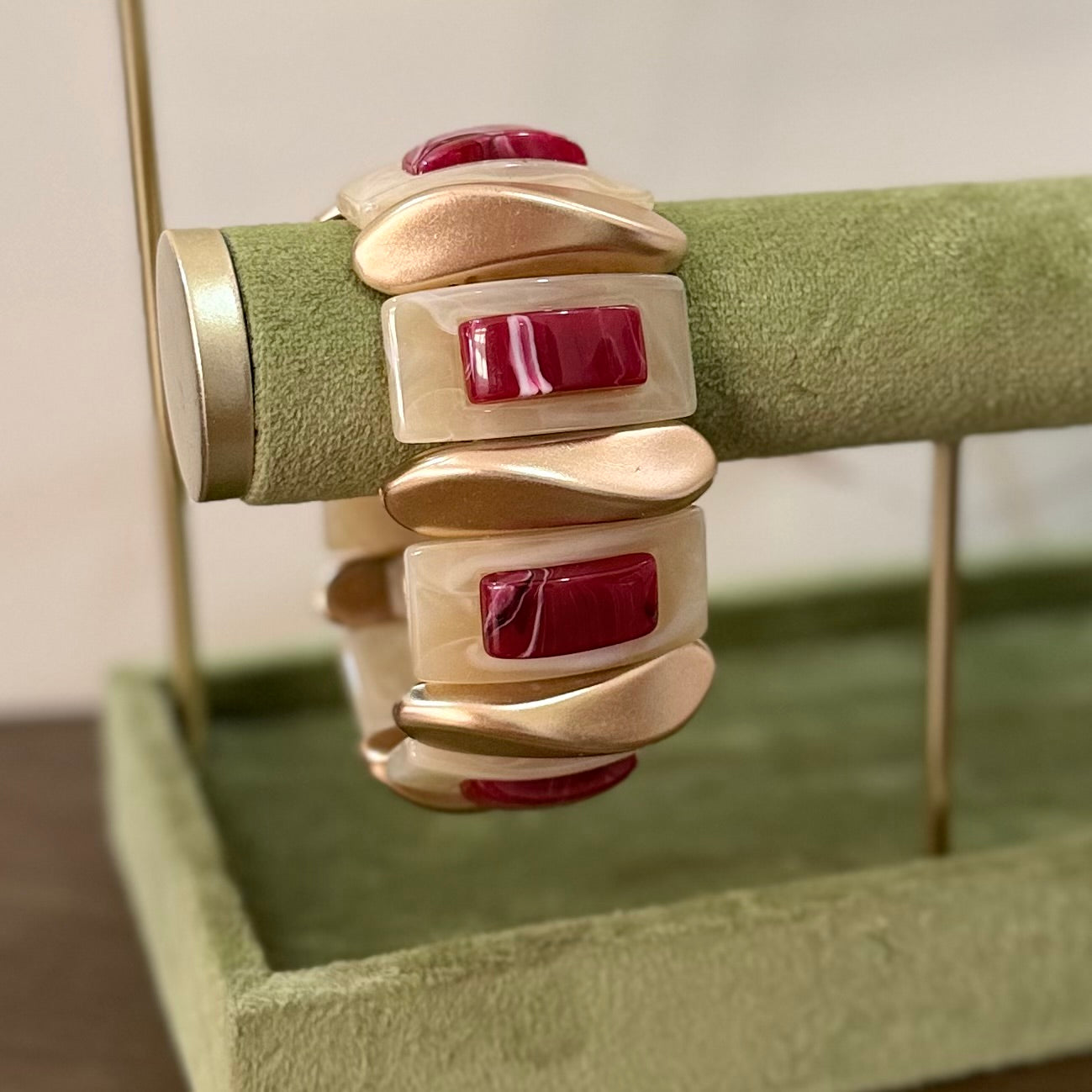 Brazalete chunky cuadros rojo