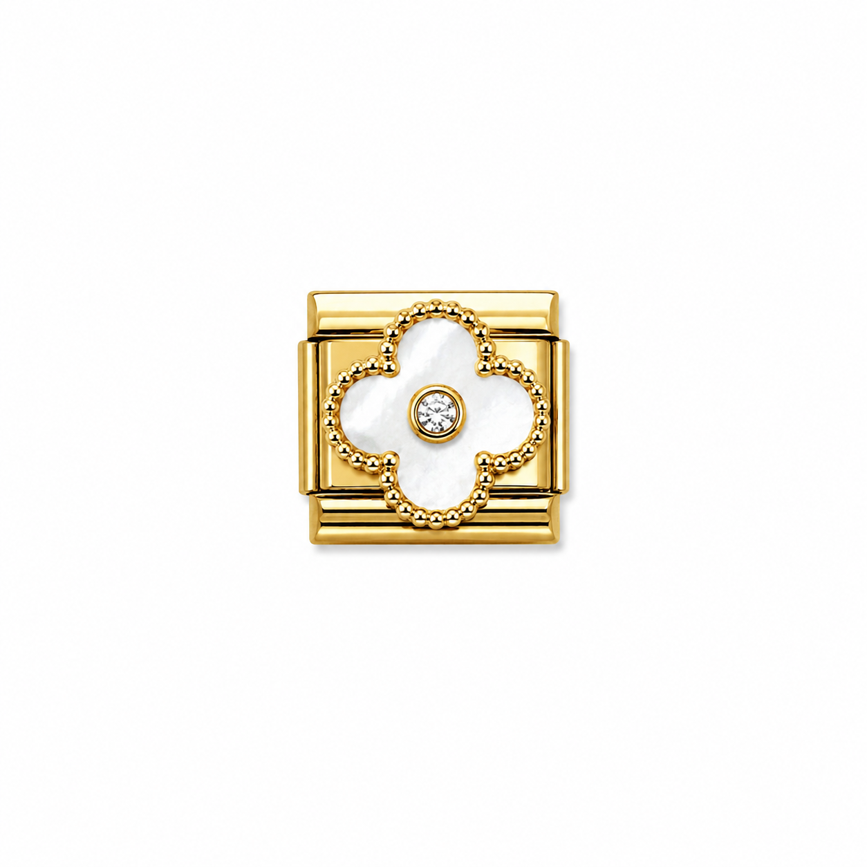 Charms dorado Flor Blanca con brillitos
