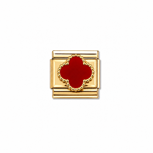 Charms dorado flor roja