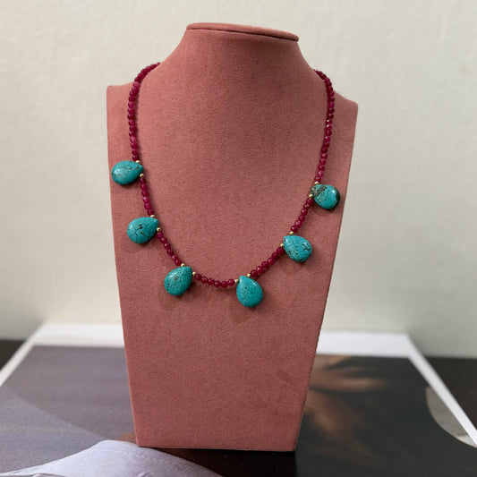 COLLAR PIEDRA ROSA Y GOTA TURQUESA