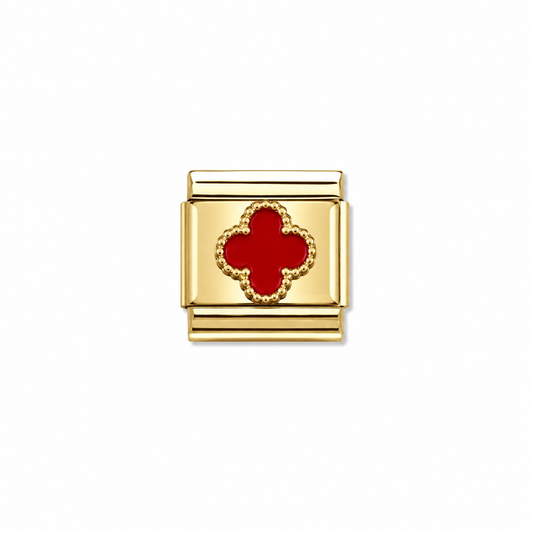 Charms dorado flor roja