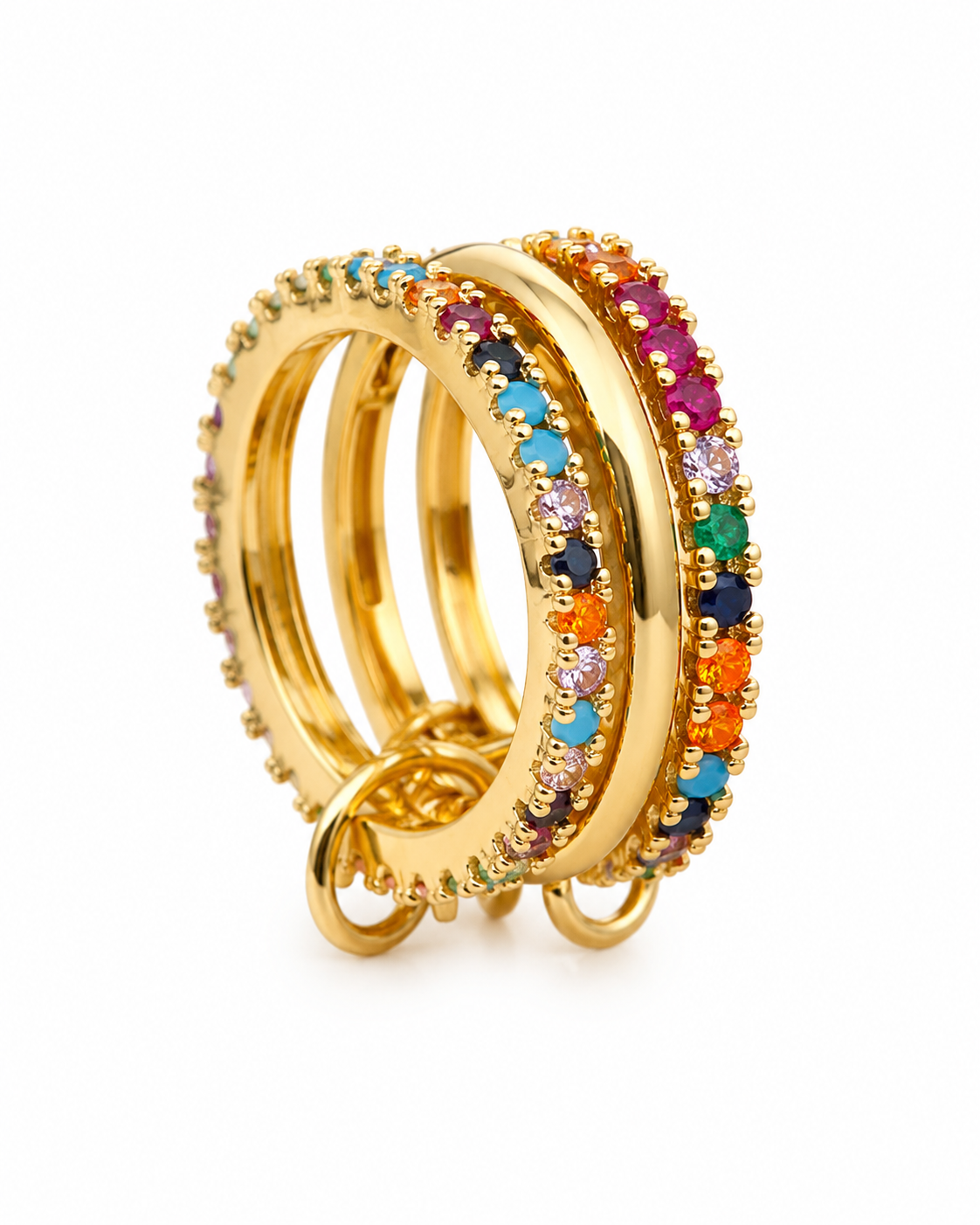 Anillo dorado con piedras de colores