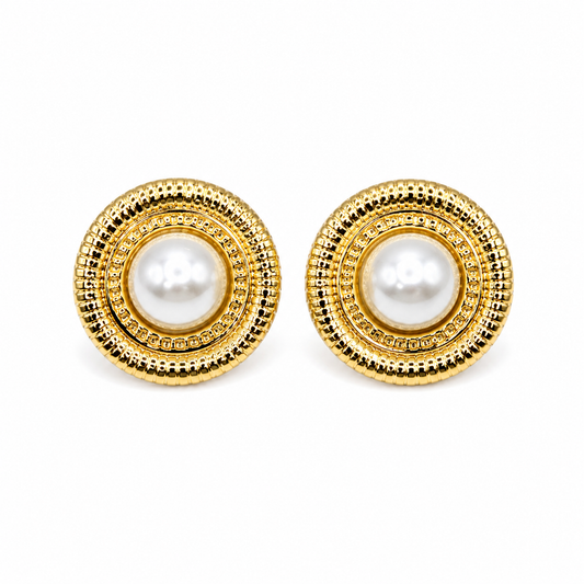 Arete dorado circular con perla