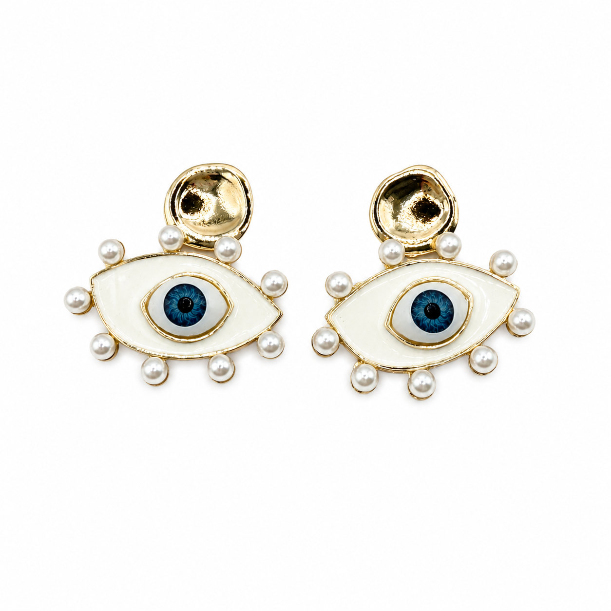 Arete ojito azul con mini perlas