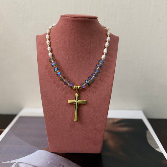 COLLAR CON PERLA Y CRISTAL SWAROSKY