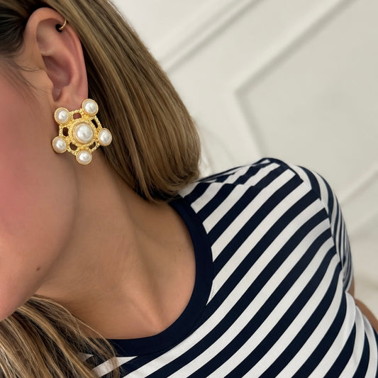 Arete flor con perlas