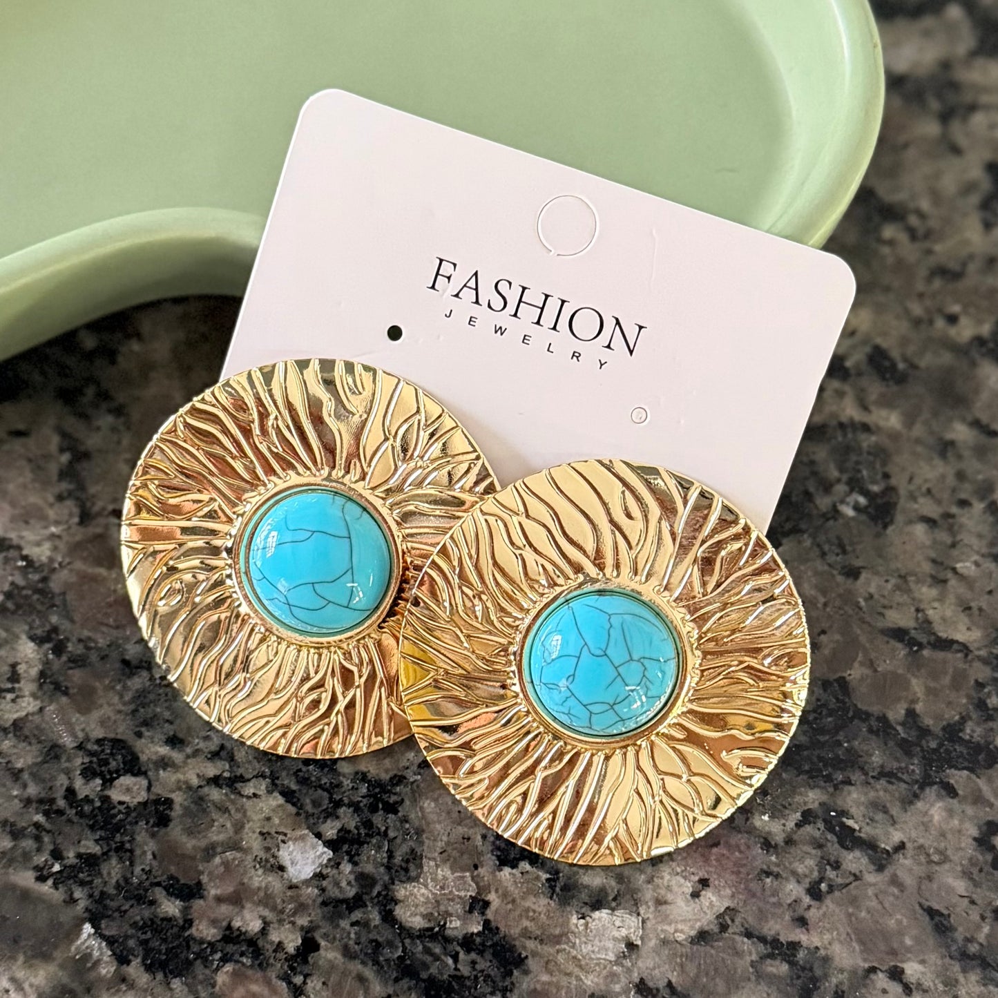 Arete chunky circular piedra azul