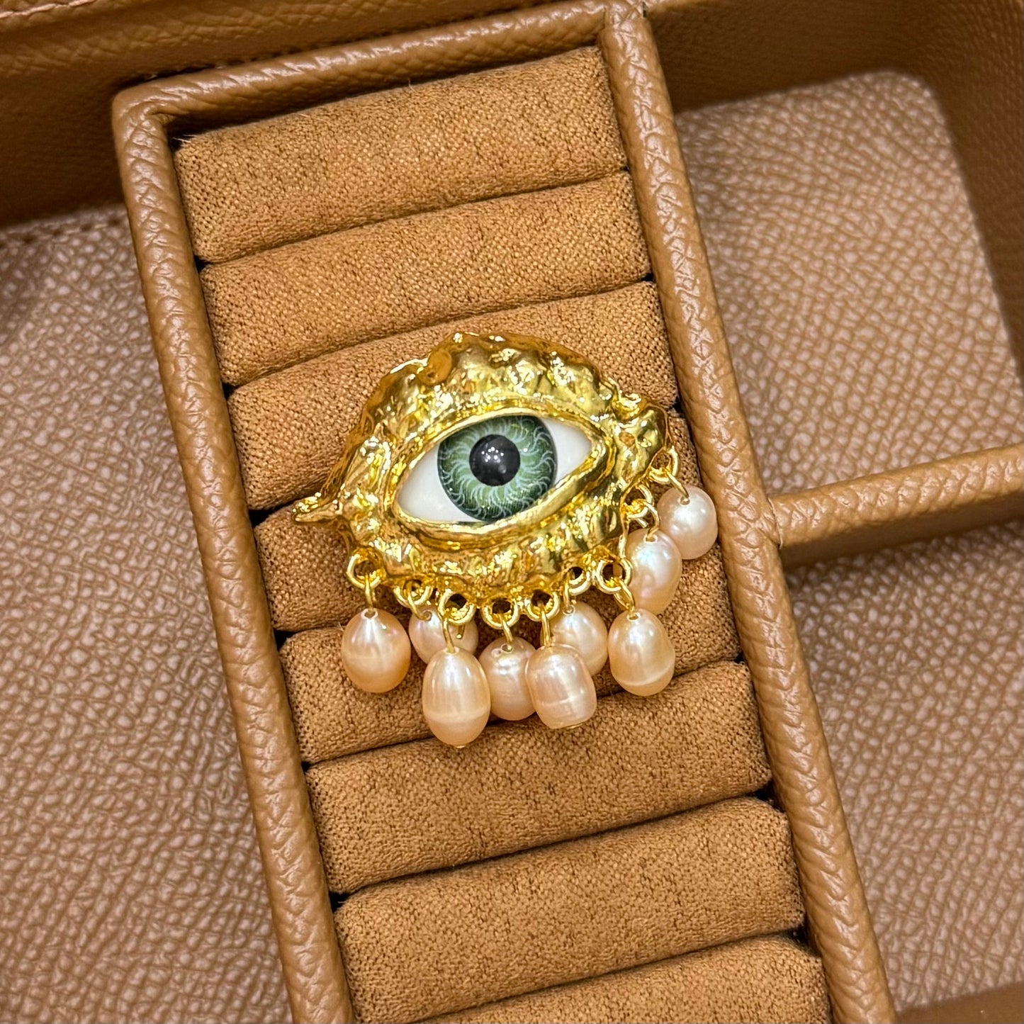 ANILLO CHUNKY OJO CON PERLA ROSADA