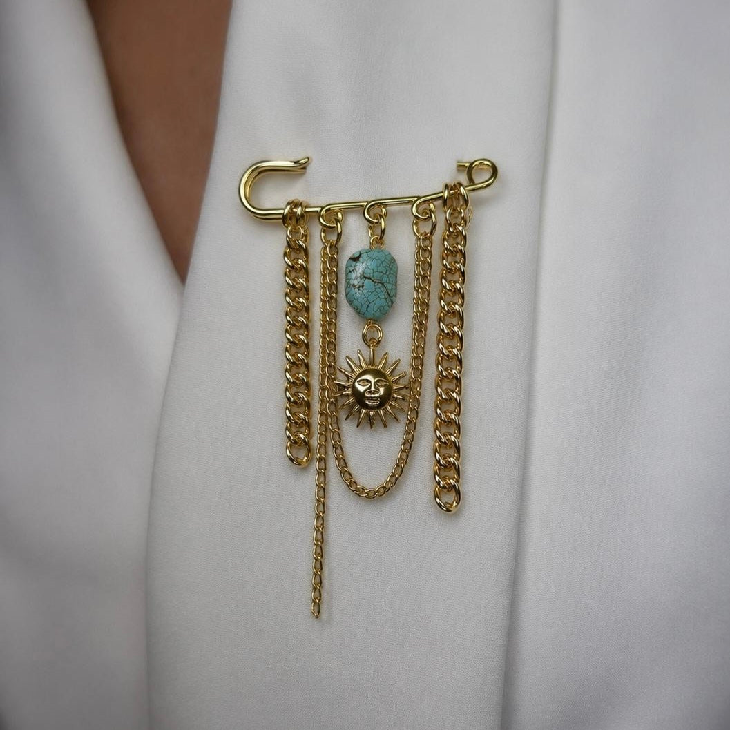 Broche accesorio sol y piedra azul