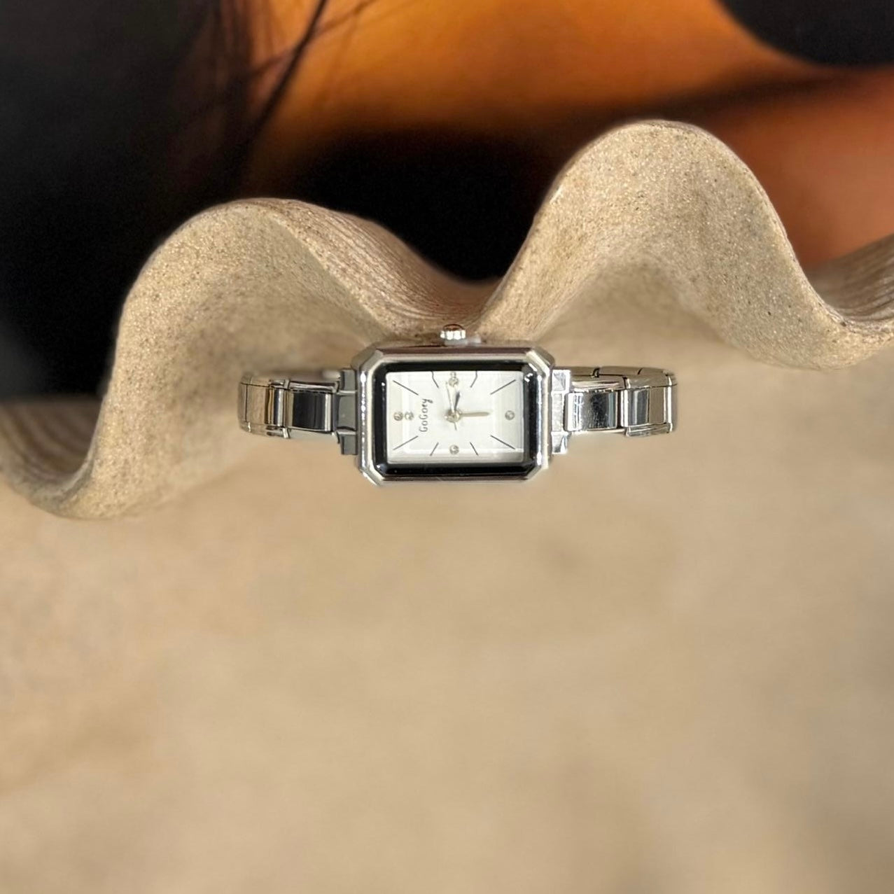 Reloj cuadrado plateado pulsera italiana