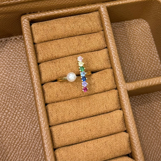 ANILLO PIEDRAS COLORES Y PERLA