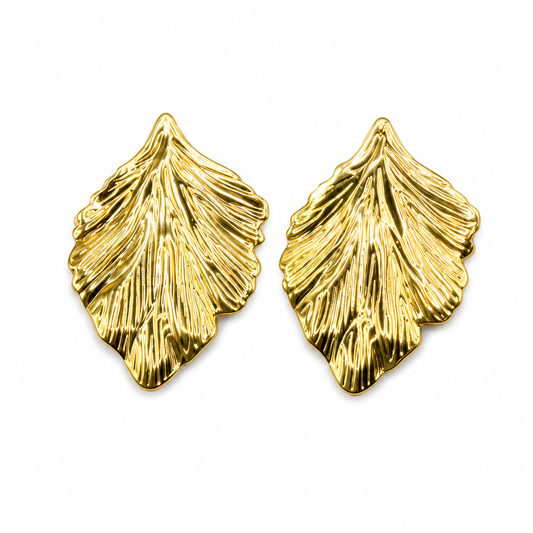 Arete dorado hoja rayada
