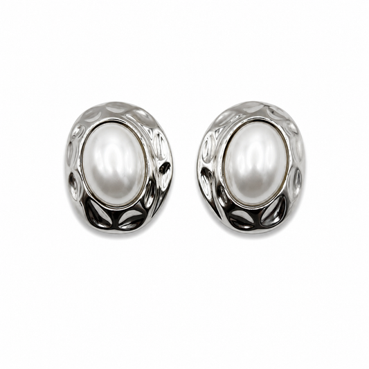 Arete plateado chunky perla
