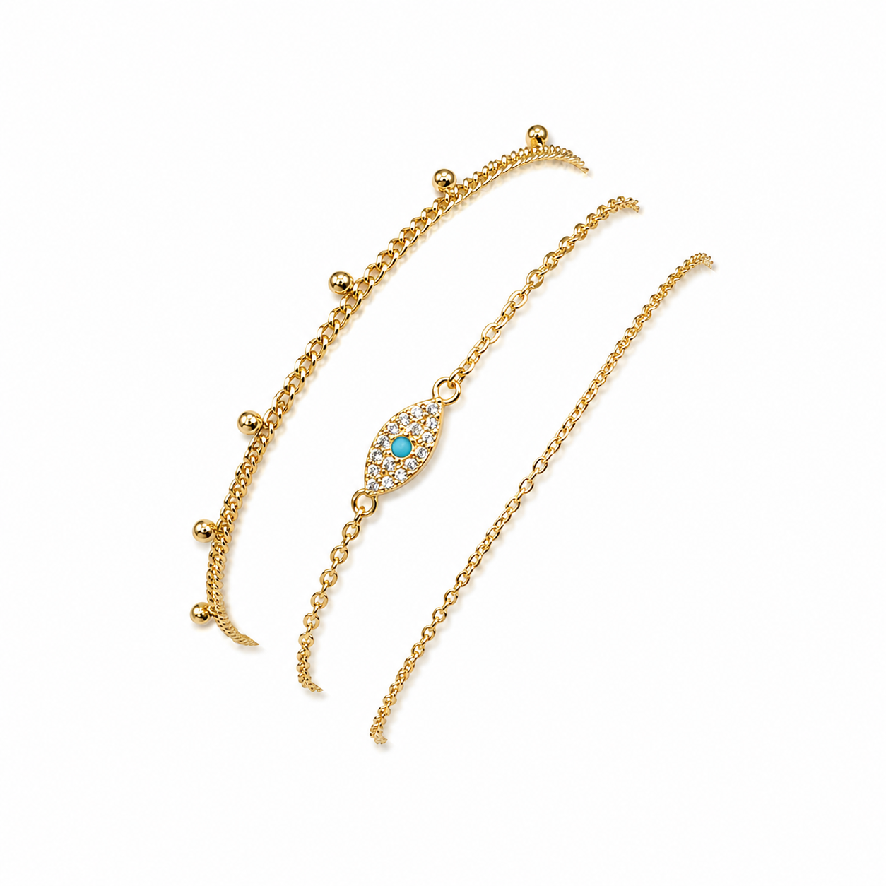 Pulsera dorada triple con ojito