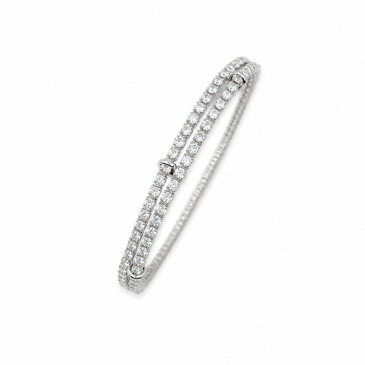 Pulsera plateada doble con piedras blancas