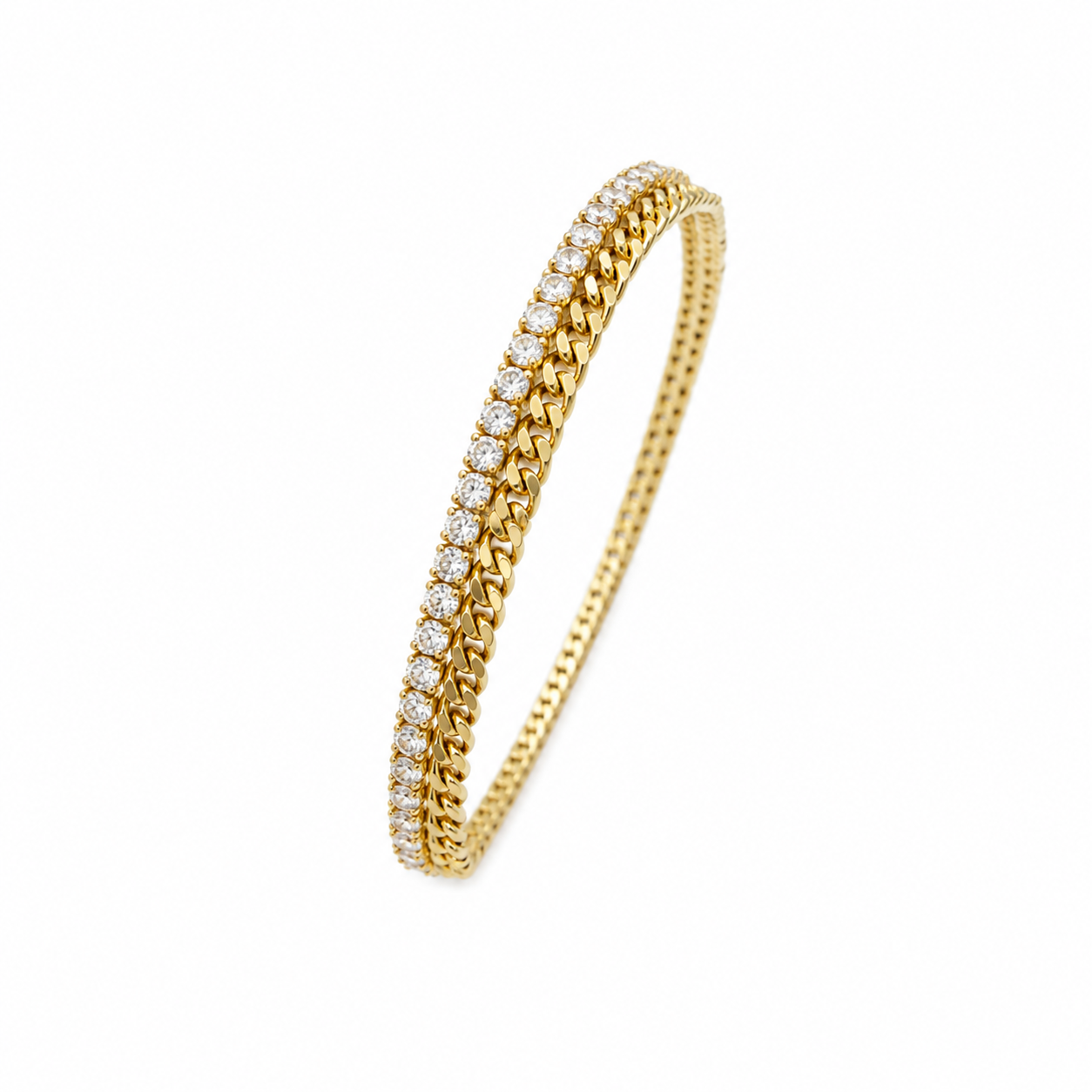Pulsera dorada doble piedras blancas