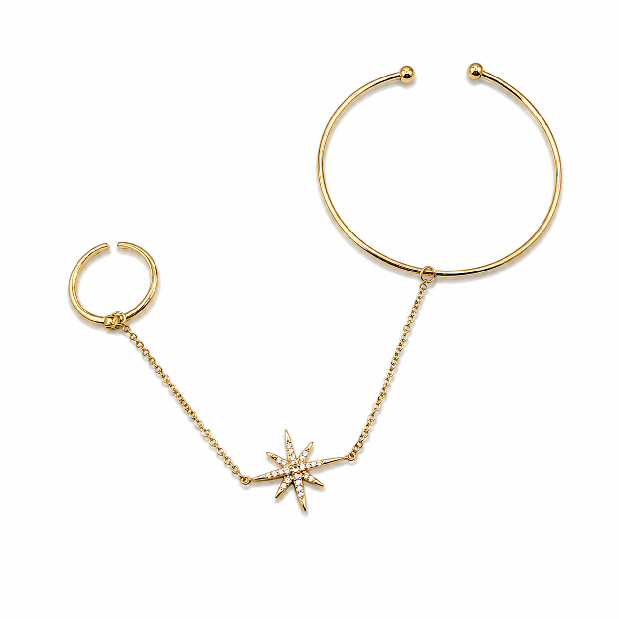 Pulsera dorada con anillo ajustable y estrella