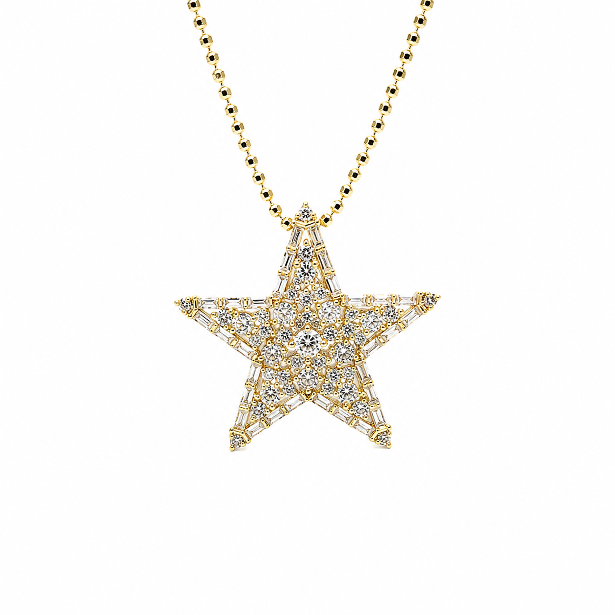 Cadena dorada bolitas con estrella brillos