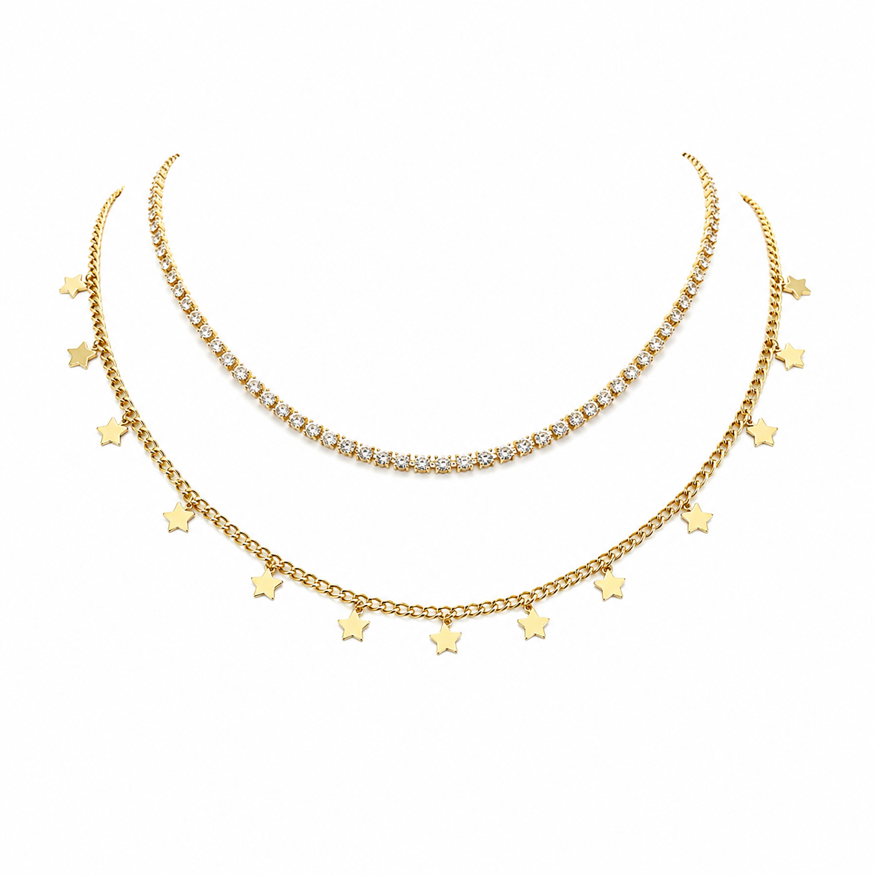 Cadena doble estrellas con brillosos