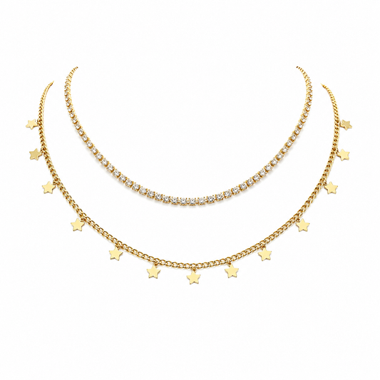 Cadena doble estrellas con brillosos