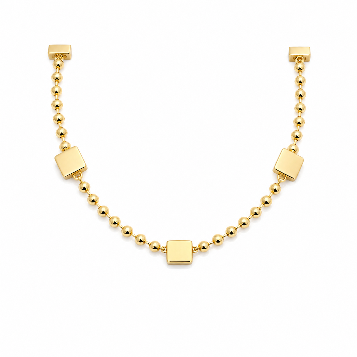 Collar dorado con bolitas y cuadros
