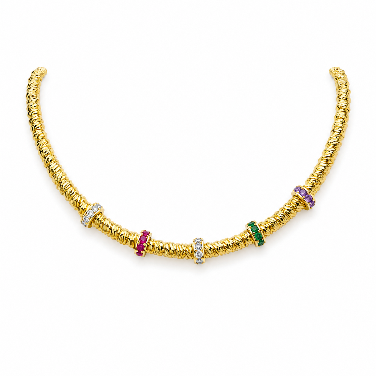 Cadena dorada con piedras de varios colores