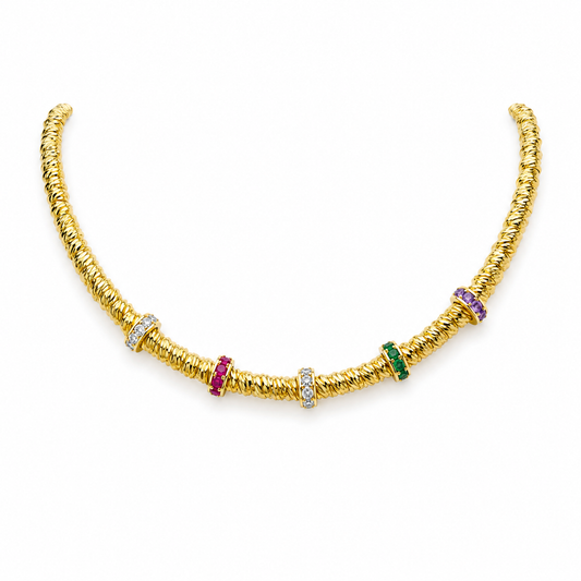 Cadena dorada con piedras de varios colores