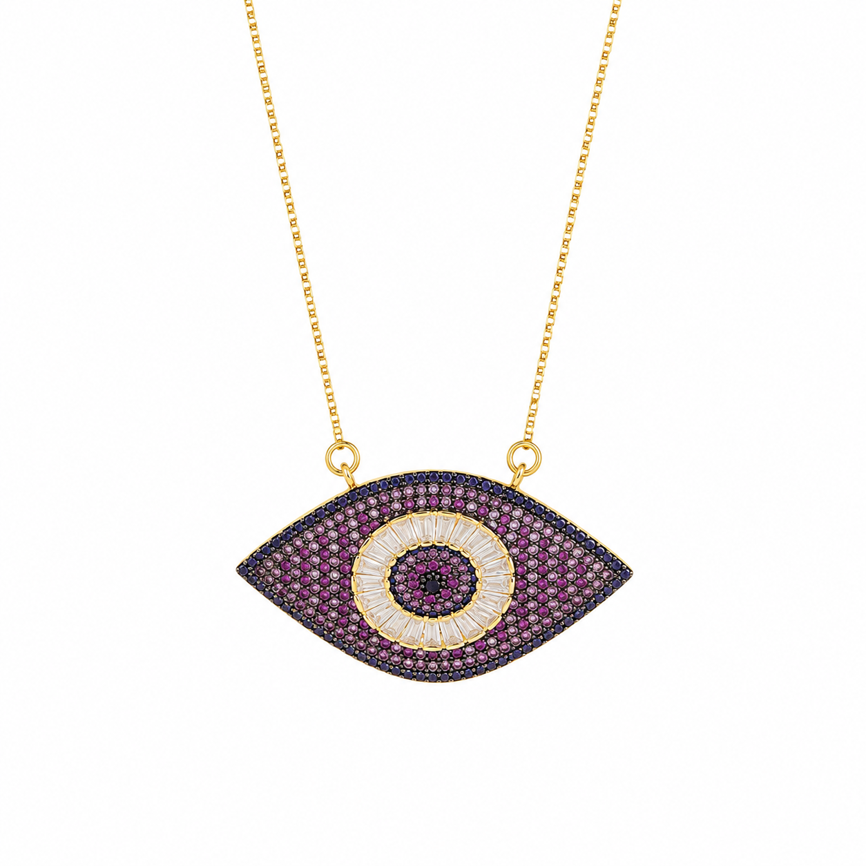 Cadena dorada con dije de ojito grande morado