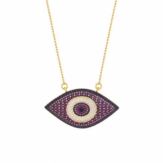 Cadena dorada con dije de ojito grande morado