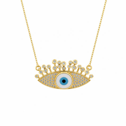 Cadena ojito azul con brillos y piedras blancas