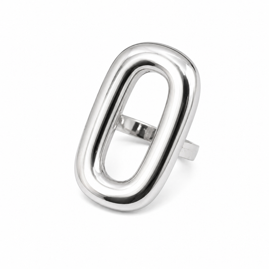 Anillo plateado ovalado ajustable