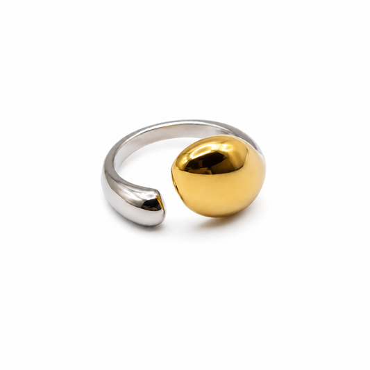Anillo ajustable bicolor bolita dorada