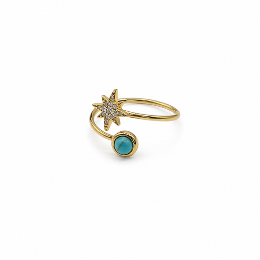 Anillo sencillo estrella y piedra turquesa