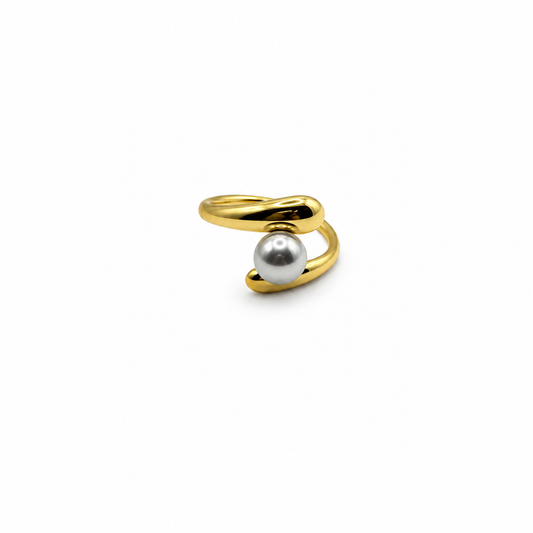 Anillo dorado con bolita plateada ajustable