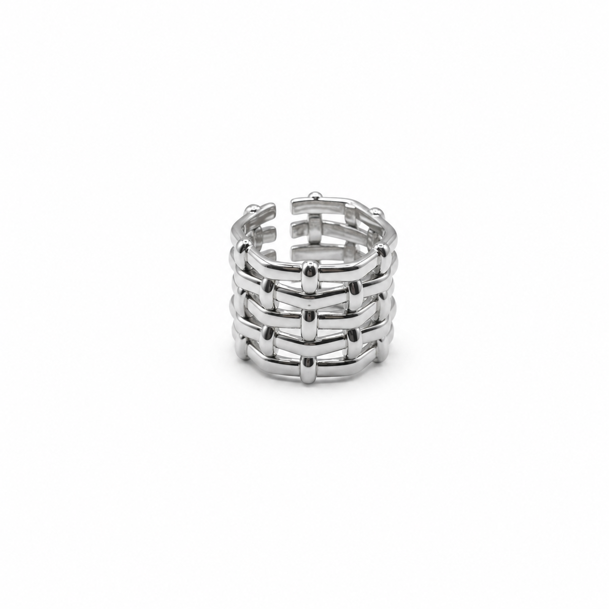 Anillo ajustable plateado cocido
