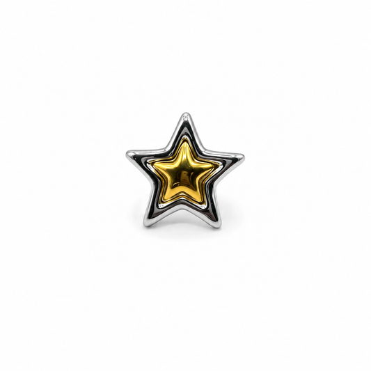 Anillo estrella plateado con dorado ajustable