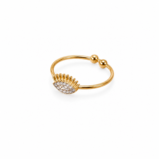Anillo dorado ajustable ojito brillos