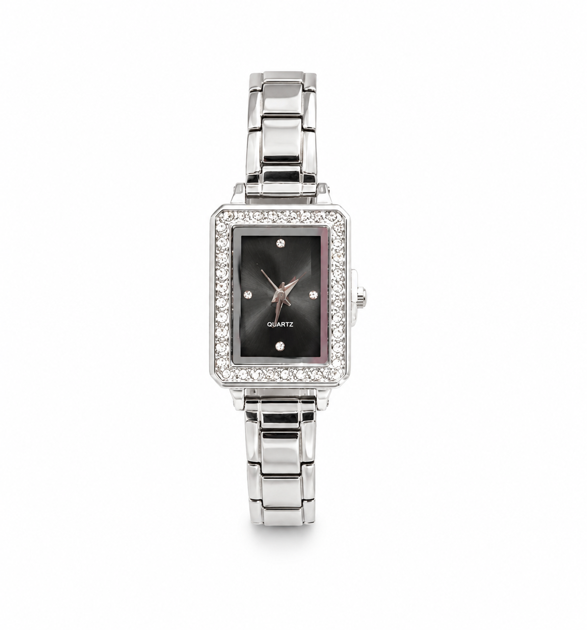 Reloj plateado fondo negro tipo pulsera italiana