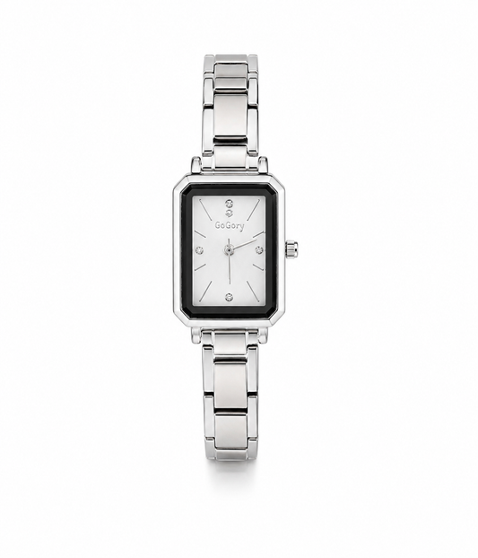 Reloj plateado liso tipo pulsera italiana