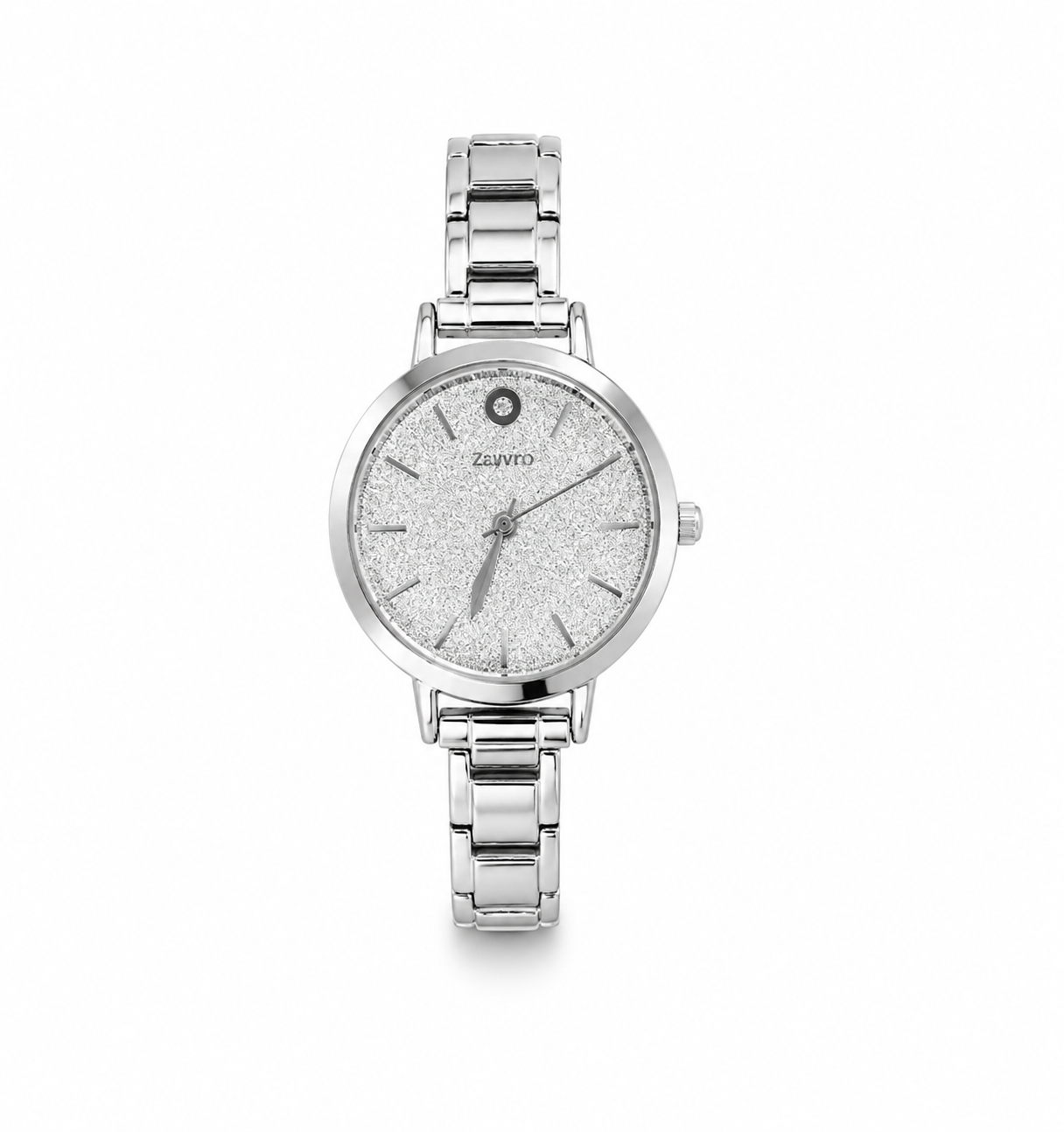 Reloj circular plateado brillos tipo pulsera italiana