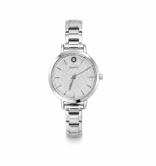 Reloj circular plateado brillos tipo pulsera italiana