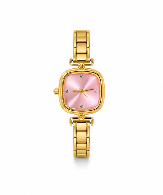 Reloj cuadrado rosa tipo pulsera italiana
