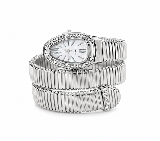 Reloj plateado tipo resorte