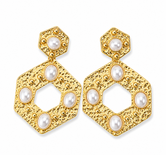 Arracada hexagonal y perlitas