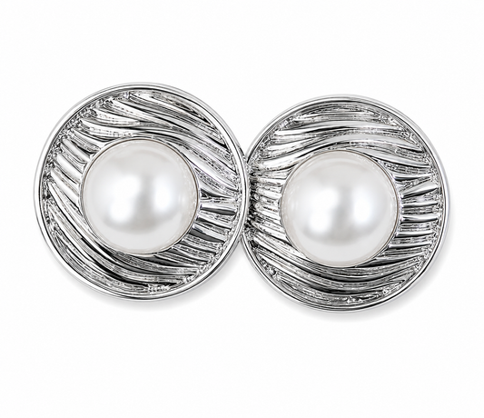 Arete círculo rayado y perla chunky