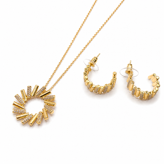 Set de cadena circular y aretes con brillos