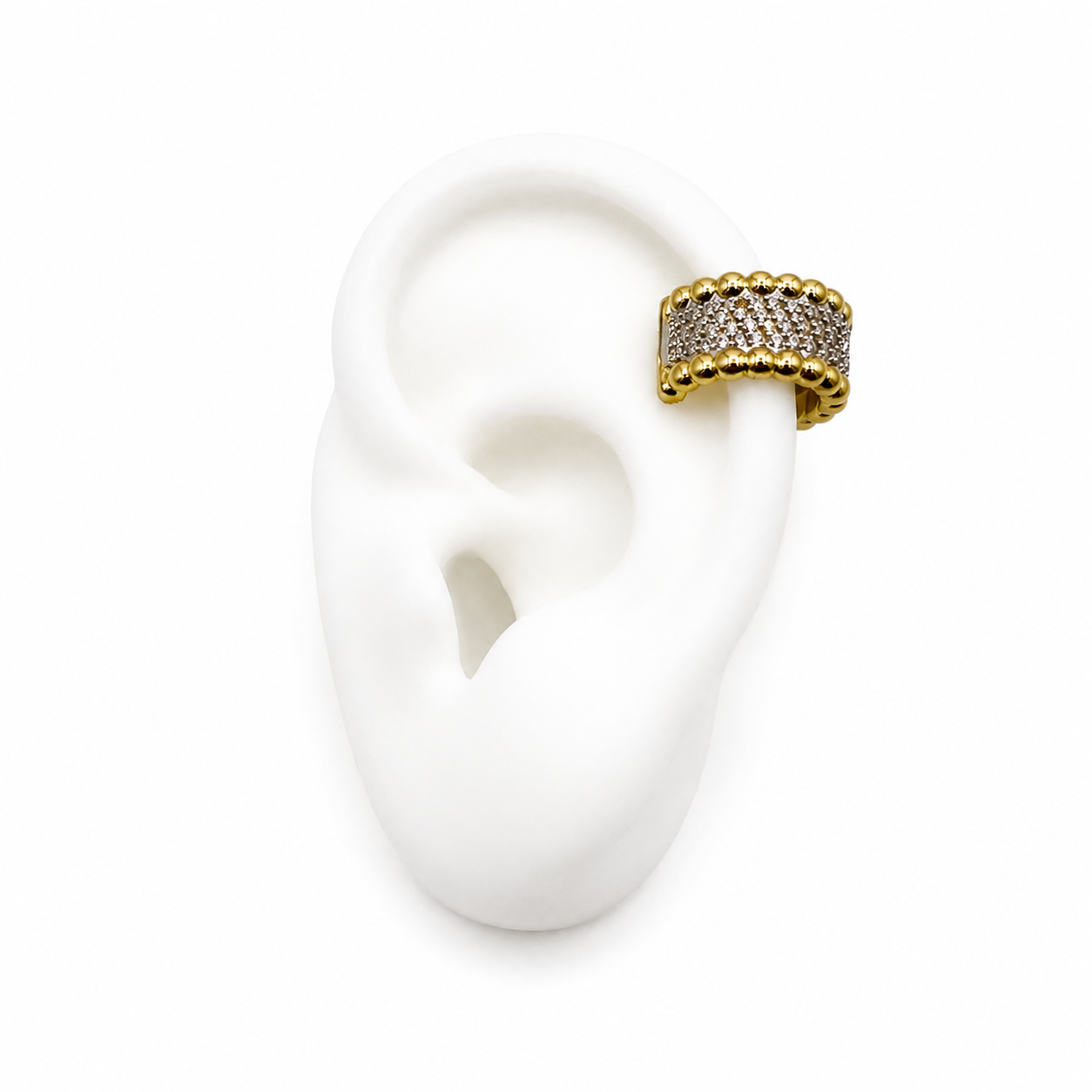 Earcuff plateado brillos con dorado